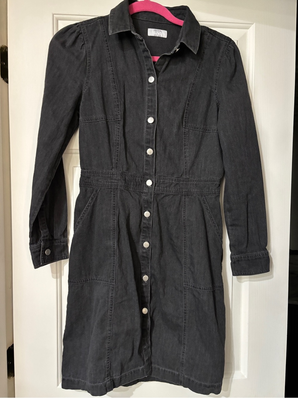 UNTUCKit Annie Black Denim Shirt Dress Long Sleeve Snap Front Collared - Size 4